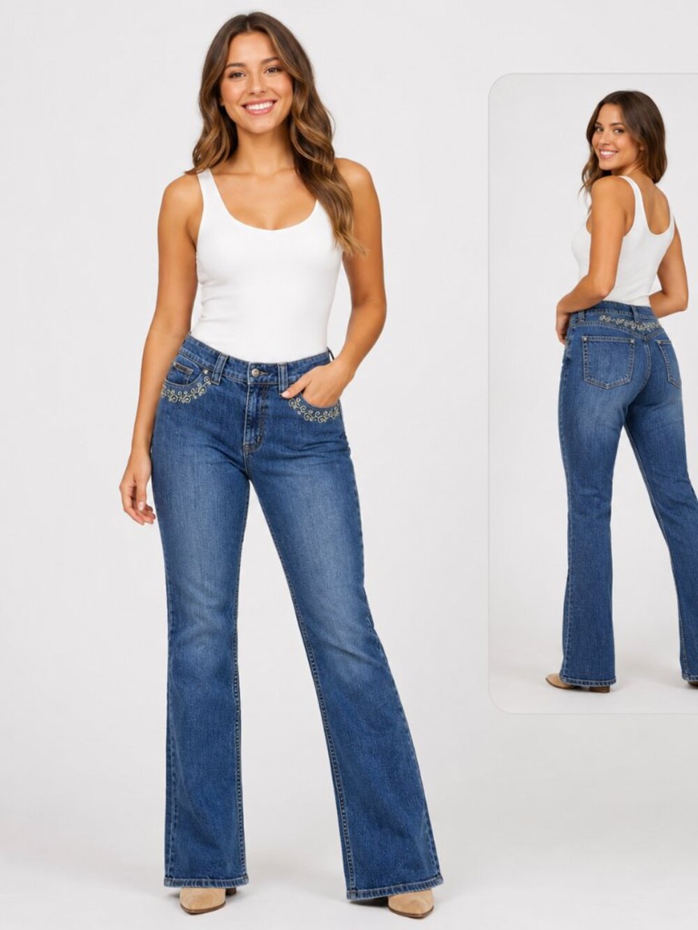 Vintage Lawman Western Jeans Sz 9/10 Rhinestone Embroidery Y2K Cowgirl Bootcut